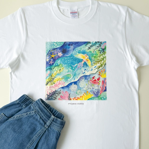 水彩畫T恤 「春飛蓬綻放時 white