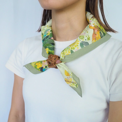 可當絲巾的水彩手帕「新綠與鳥」