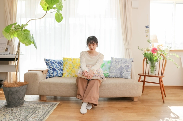 有機棉×亞麻抱枕套「含羞草」