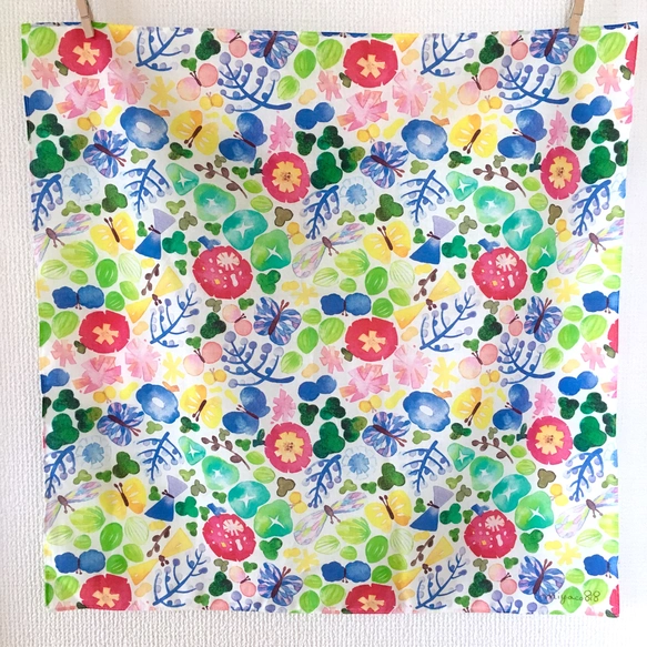 也可以當作絲巾的水彩畫手帕 「雨天散步」