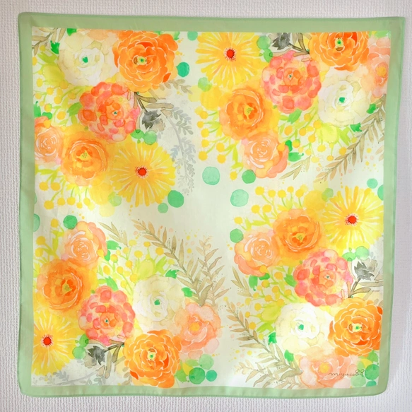 也可作為絲巾的水彩畫手帕「陸蓮花」
