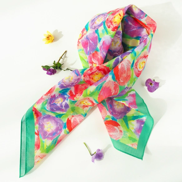 亦可用作絲巾的水彩手帕「pastel tulip」