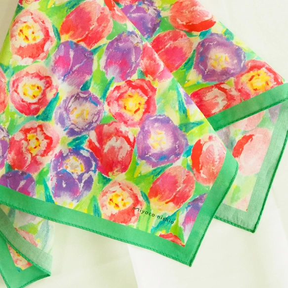 亦可用作絲巾的水彩手帕「pastel tulip」