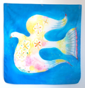 水彩畫手帕，亦可作絲巾「青鳥滿溢」
