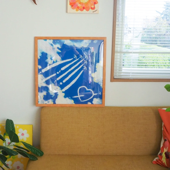 水彩畫手帕「藍色衝擊波」，亦可作絲巾使用